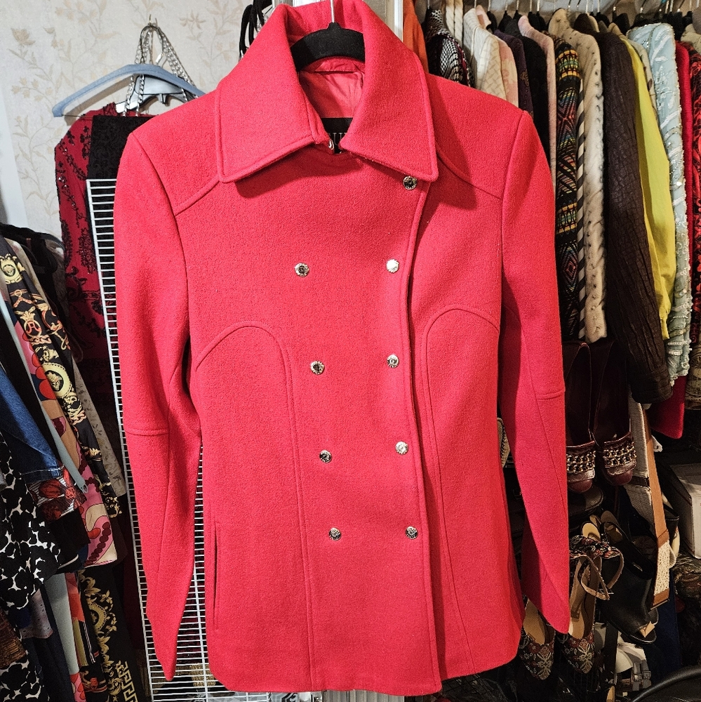 Guess Red Wool Coat Med Button up winter peacoat jacket